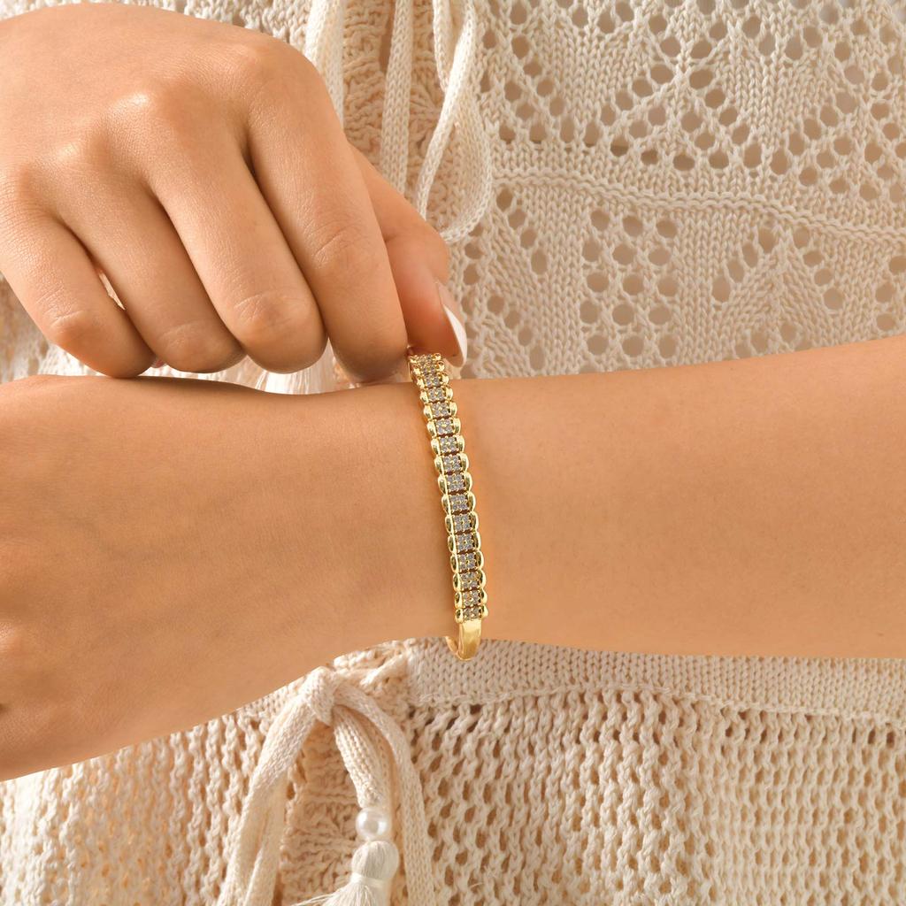 New Gold Plated Cubic Zirconia Bracelet, Chunky Waterproof Openable Bangle, High Quality Stackable Jewelry For Women Gift