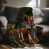 1pc Luxury Flannel Blanket - Ultra-Soft Warm Throw with Orange Floral tiger pattern, All-Season Couch Bed Travel Camping Office