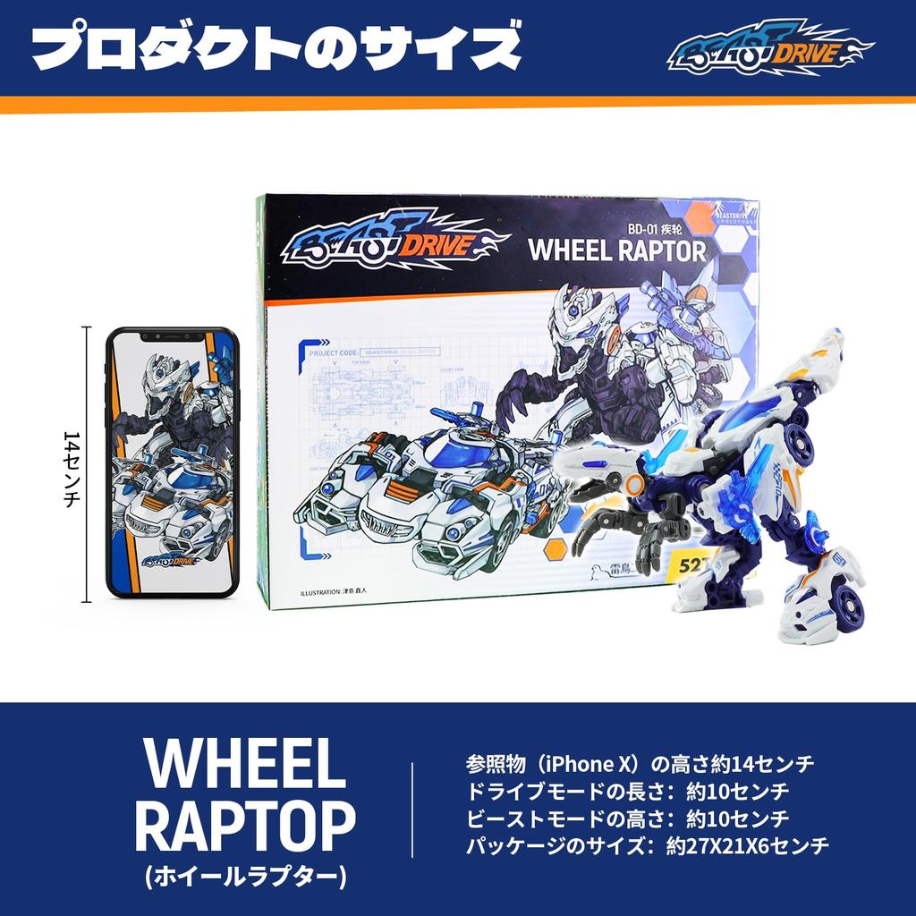 BEASTBOX 52TOYS BEASTDRIVE BD-01 WHEEL RAPTOR Трансформирующаяся игрушка, Преобразуется из Механического Раптора в Спортивный автомобиль, Предварительно окрашена, Высокоподвижная экшен-фигурка