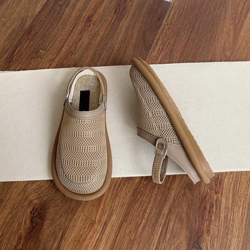 Летние женские сандалии Модные сандалии-полушлепанцы BaoTou Сетчатые дышащие полые сандалии для женщин Повседневные плоские сандалии для ходьбы Льняные сандалии