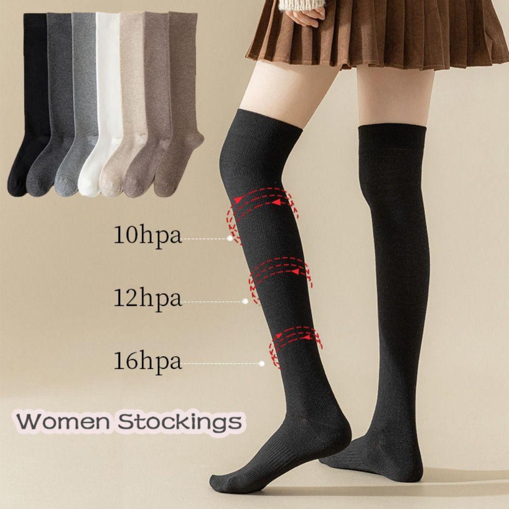 Cotton Stockings Knee High Women Hosiery Solid Color Women Long Socks Ladies Girls