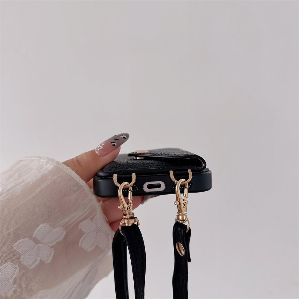 Кошелек-чехол на ремешке через плечо Lanyard Leather Case Для iPhone 17 Air 16 15 14 13 12 11 Pro Max Plus Держатель для карт Ударопрочный чехол