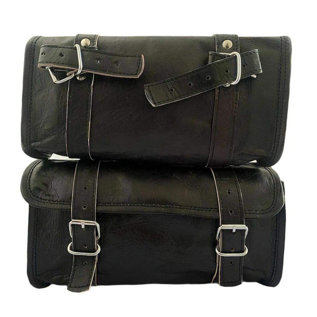 Bag Motorcycle Leather Tool Saddle Pouch Bike Side Storage Luggage Black Genuine