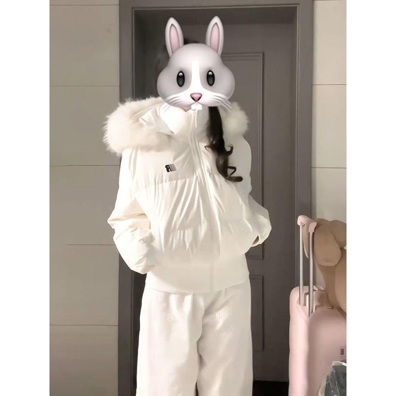 Winter gentle girlish fur collar hooded thickened cotton clothes simple atmosphere casual versatile warm bread clothes jacket