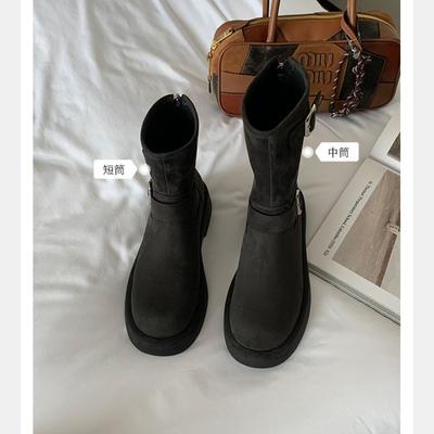 ~ Новая ретро-пряжка локомотива с круглой головкой, толстая подошва, увеличивающая рост, полусапожки средней длины, осень и зима, женские