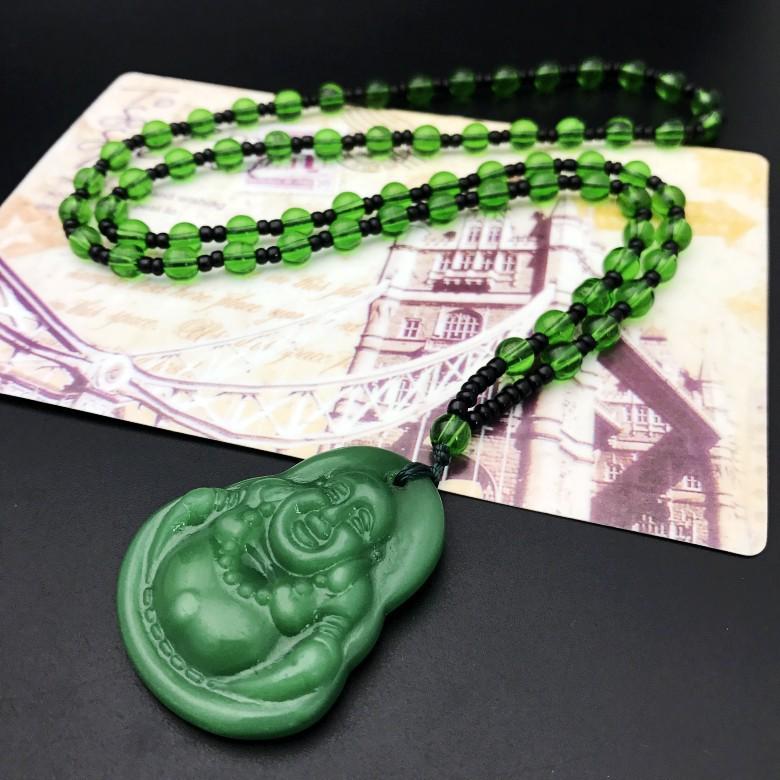 Ethnic Style Imitation Malachite Guanyin Buddha Sweater Chain Necklace for Men & Women