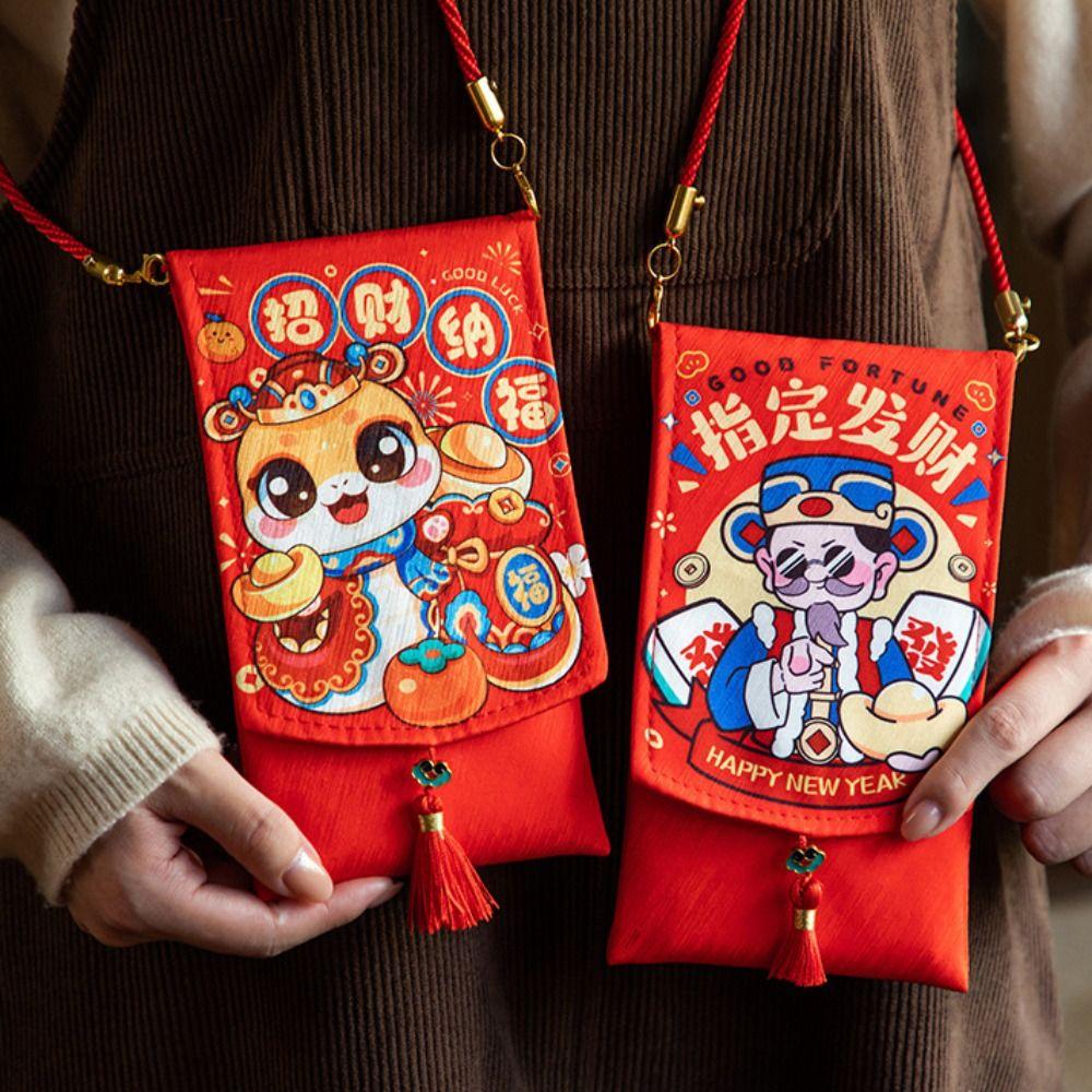 Spring Festival Fabric Red Envelop Blessing Words Lucky Red Pockets 2025 Red Pocket New Year