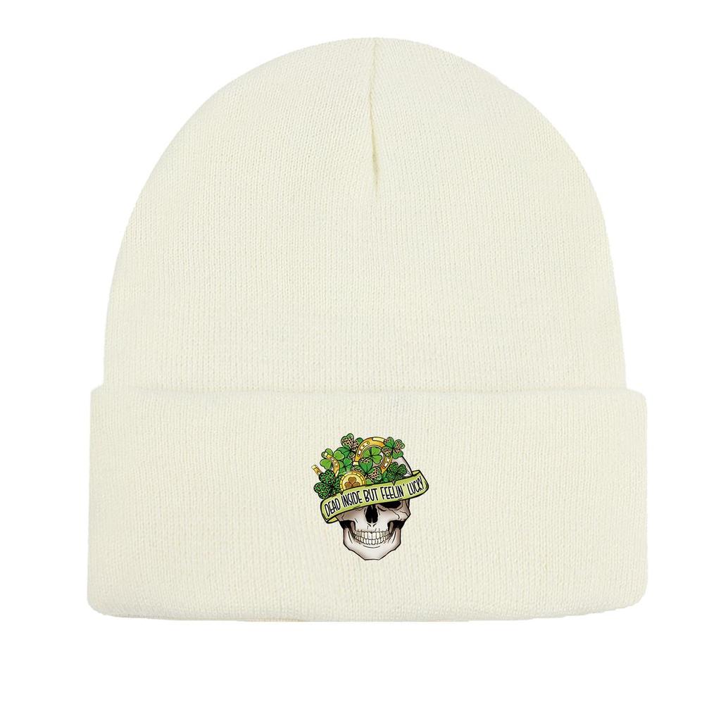 Вязаная шапка с принтом в виде четырехлистного клевера и черепа, "DEAD INSIDE" St. День святого Патрика Skullies Beanies Stretchy Slouchy Headwear Gorro Knitted Hat Beanie