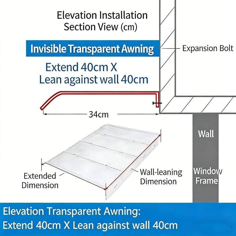 Rain Awning for Balcony Sun Room Front Door Waterproof Windproof Shade Roof Cover Awnings Outdoor Awning