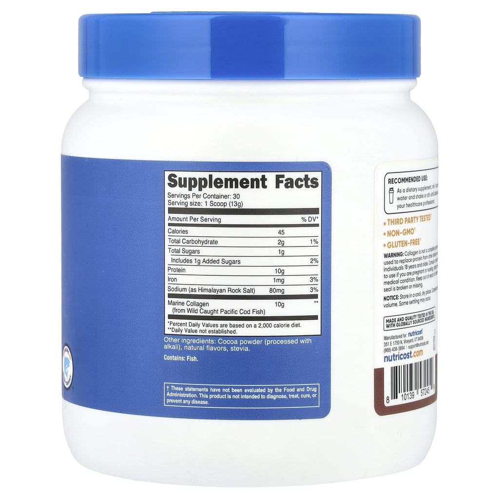 Nutricost Морской коллаген, шоколад, 13,7 унций (384 г)