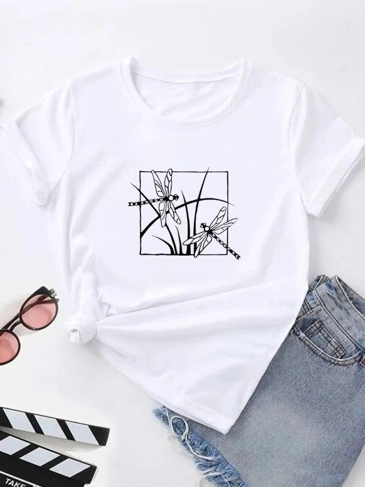 Футболка с летним принтом, женские футболки с рисунком Harajuku, корейская повседневная модная футболка с короткими рукавами Harajuku, белая футболка с круглым вырезом