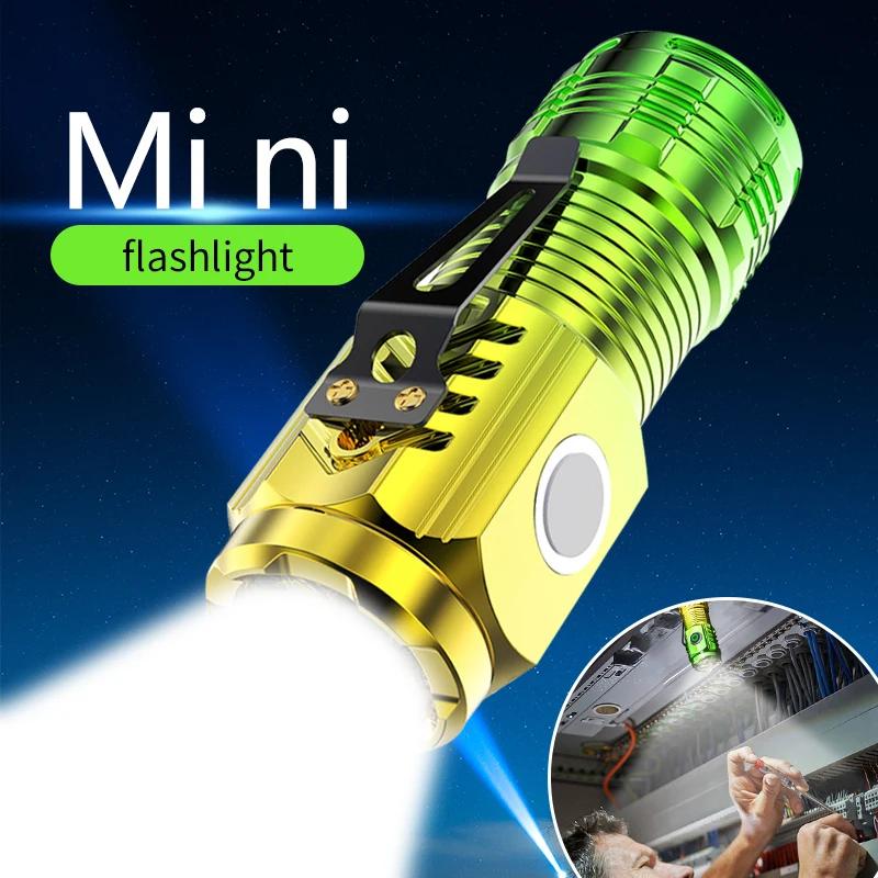 3LED Super Bright Flashlight Portable Mini Burst Flash Torch Rechargeable Outdoor Emergency Spotlight with Pen Clip Tail Magnet