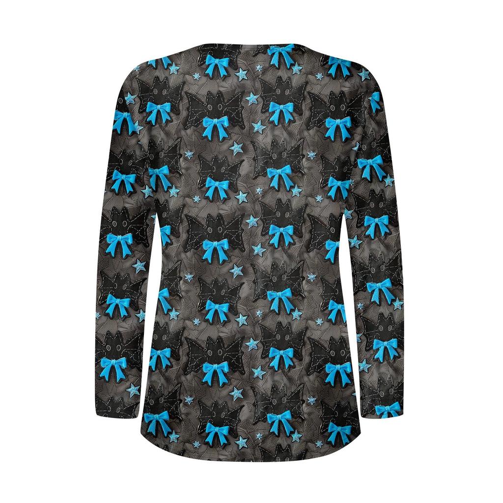 Long Sleeve Shirts For Women Halloween Pattern Print Graphic Tees Blouses Casual Plus Size Basic Tops Pullover