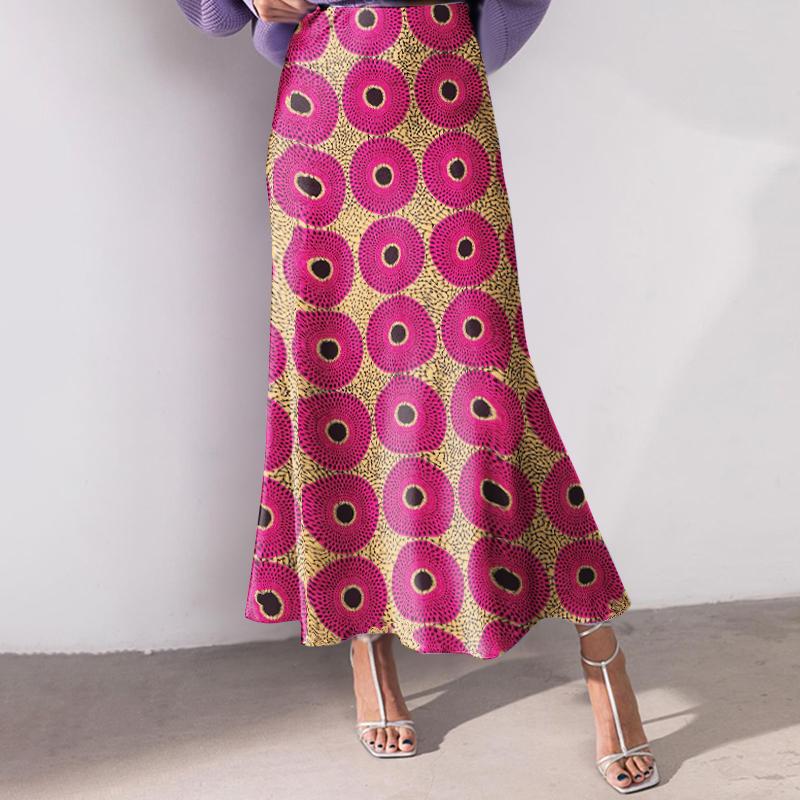 VONDA Женская мода эластичная талия принтованная свободная юбка