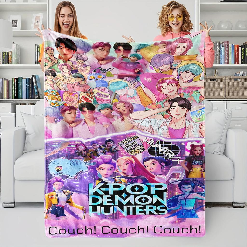 K-Pop Охотники на демонов Подарки для фанатов Одеяло Аниме Фланелевое Плед Одеяло Подходящее для дома, отдыха, кемпинга, путешествий Многофункциональное одеяло