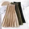 Yuqori Bel Metallik Saten Pliseli Midi Yubka - Bahor/Yoz uchun Vintage Ozdiruvchi A-Line