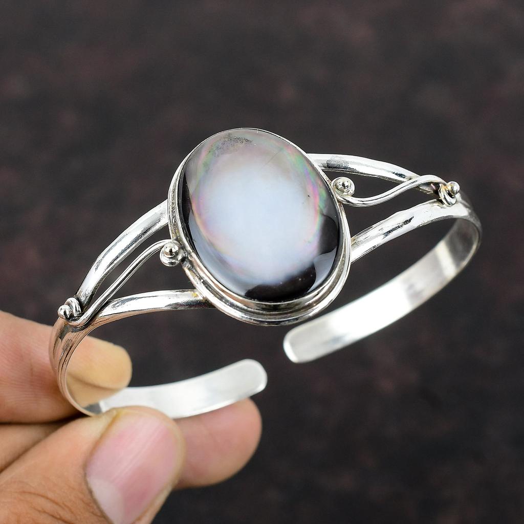 Перламутровый браслет из стерлингового серебра 925 пробы, браслет-манжета, настоящий драгоценный камень, регулируемый браслет, браслет-манжета ручной работы, подарок для мамы, уникальные ювелирные изделия