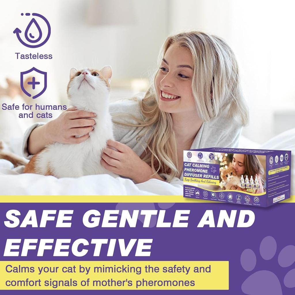 Cat Calming Diffuser Refills, 8 Pack Pheromones for Cats Refill Long-Lasting 240-Day Supply Pheromone to Calm Cat Soothing Anxiety Stress 48