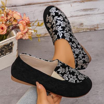 Женские туфли-балетки широкой полноты с вышивкой в виде цветов - Туфли слипоны в китайском стиле с круглым носком для весны/осени, удобные повседневные мюли
