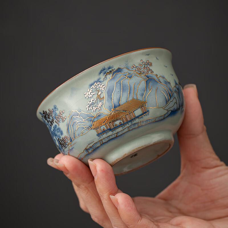 Tea Cup, Artisanally Crafted for Home Use, Tea Brewing Cup with Gold-Stacking Technique, High-Quality Kung Fu Tea Set, Master Cup