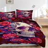 3pcs Skull and Roses Quilt Cover Set - Soft & Comfortable Polyester Fabric, All-Season Breathable Comforter Set For 1 Quilt Cover & 2 Pillowcases