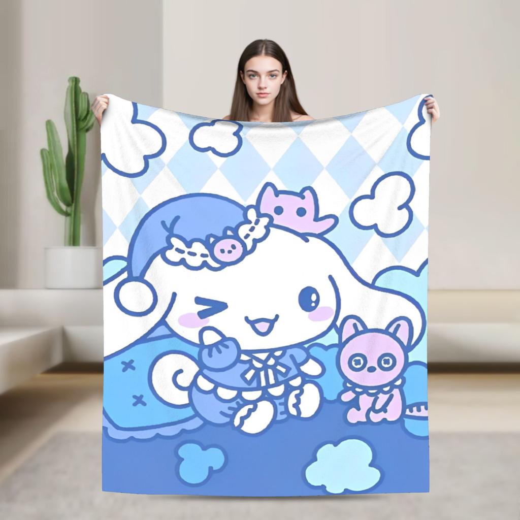 Одеяла Cinnamoroll Мультяшные Фланелевые Потрясающие Дышащие Пледы для Кровати Дивана Декора