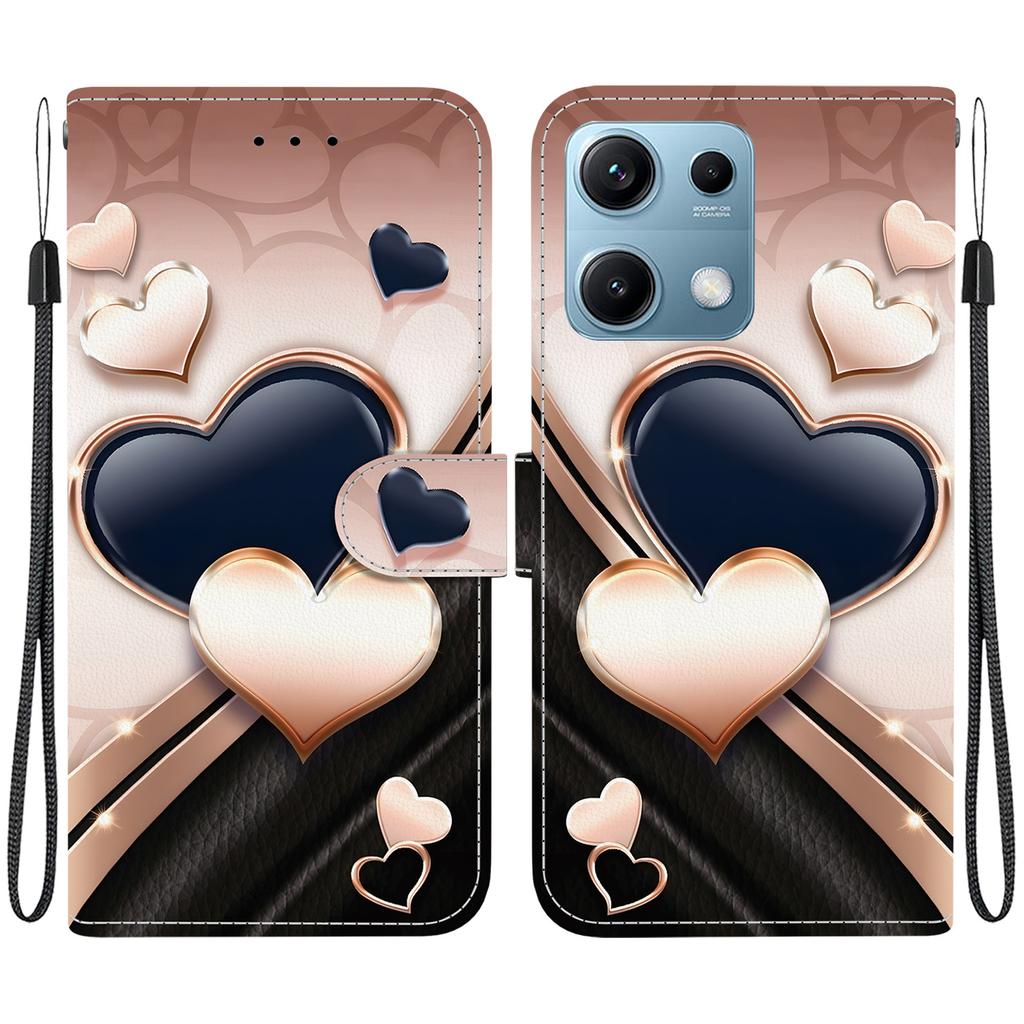 Чехол-книжка из искусственной кожи ручной работы для Xiaomi Redmi Note 14S, противоскользящая противоударная обложка с ремешком на запястье и дизайном в виде кошки с сердечком/розой