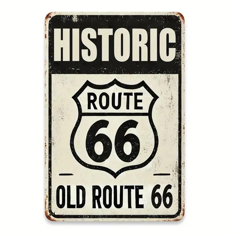 Vintage Route American Classic Motorcycle Neon Style High Definition Metal Tin Sign Wall Art HD Printed Tin Plate Decor for