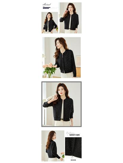 Осенний женский кардиган-шаль из блестящего трикотажа с длинными рукавами