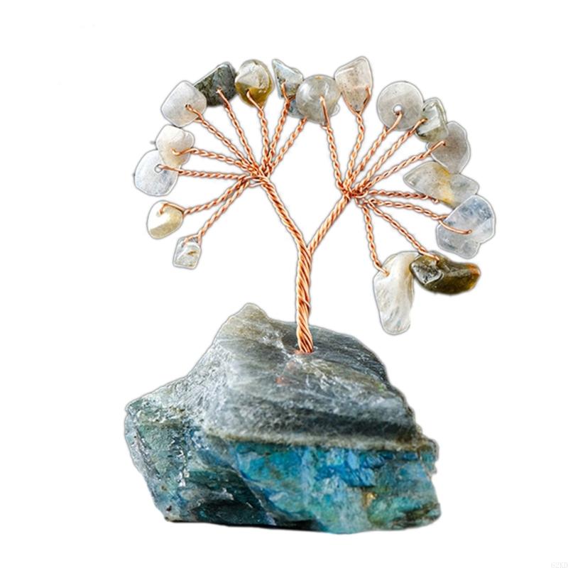 62KD Unique Crystal Sculpture Handmade Crystal Money Tree for Good Luck Wealth Health Figurine OnNatural Stone Base