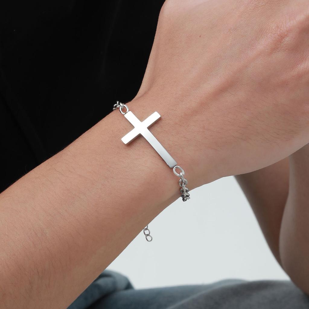 Мужской браслет из нержавеющей стали с крестом на роло-цепи, Водонепроницаемый, Не выцветающий, Браслет-звенья, Религиозные христианские ювелирные изделия, Подарки