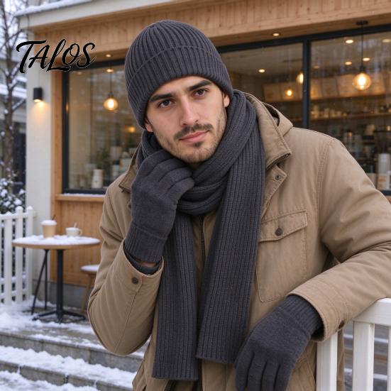Autumn Winter Essential Warmth Set Men Knitted Hat Scarf Gloves Set, Solid Color Beanies, Warm Stylish Beanies And Knit for Cold Weather, Outdoor
