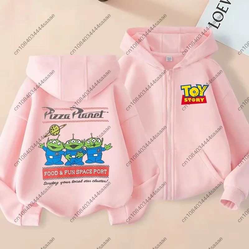 Toy Story Grid Print Purple Kids Autumn Zip Up Hoodie, Front Back Graphic Boys Girls Zipper Hooded Jacket Children Outerwear