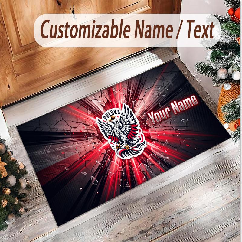 Personalized Crystal Velvet Carpet Poland Football Pattern Non Slip Floor Rug