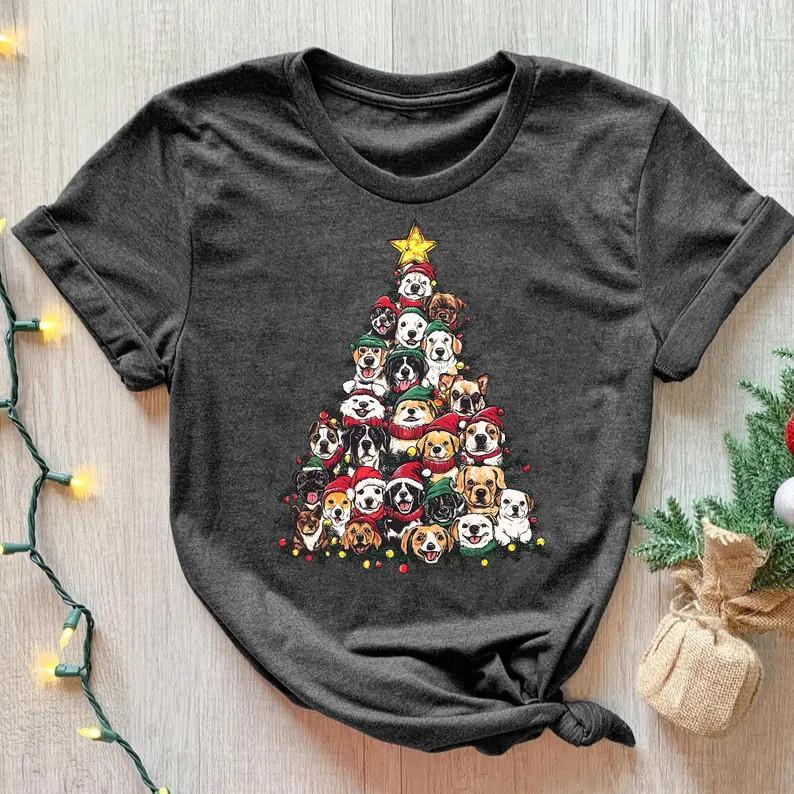 Dog Christmas Tree Shirt: Retro Animals Holiday Tee