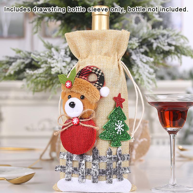 Christmas Wine Bottle Covers Bag Snowman Santa Claus Champagne Bottle Cover Sleeve Merry Christmas Year Table Decorations