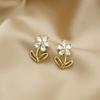 Dongdaemun Three-Dimensional Zircon Flower Earrings, Super Fairy Small Fresh Petal Earrings