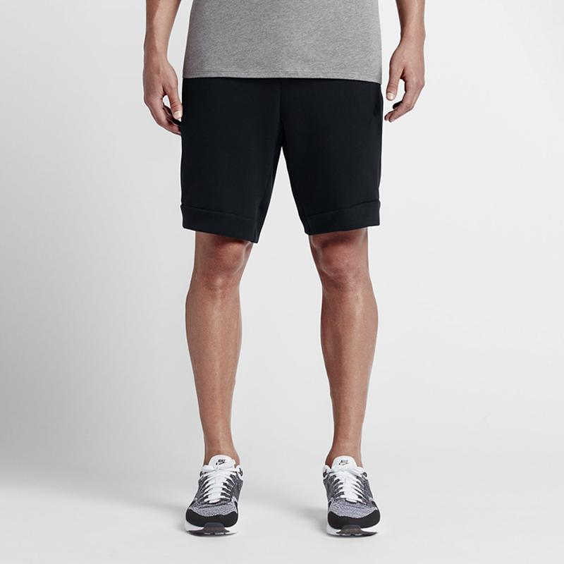 Nike Tech Fleece Shorts with Alphabet Logo and Drawstring Men Bottoms Black 805161-010