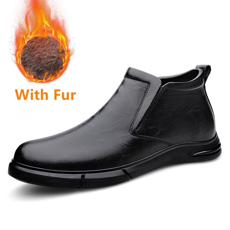 Классические мужские ботильоны из натуральной кожи, модные повседневные прогулочные туфли ручной работы, нескользящие туфли для вождения, теплые плюшевые меховые сапоги