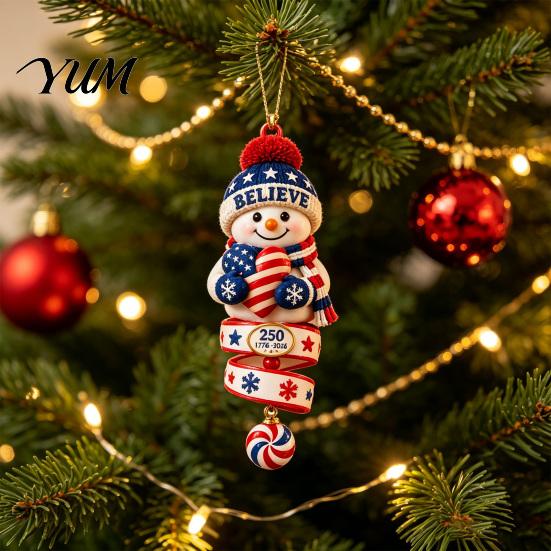 Holiday Party Decorations 2026 Patriotic Snowman Christmas Ornament, Acrylic Hanging Decor for Tree, Office Decoration Festive Pendant Indoor Outdoor