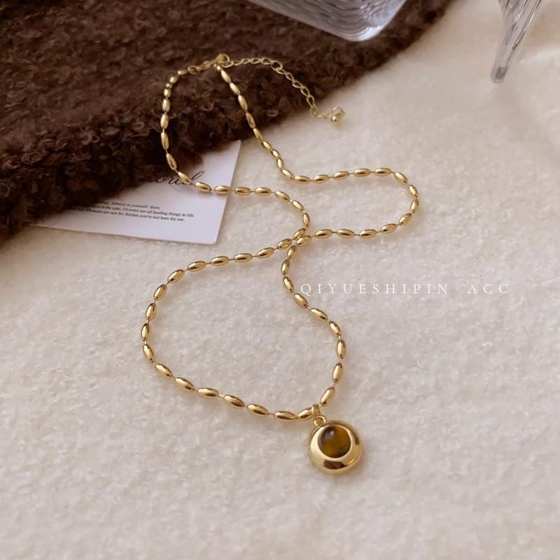 Женское ожерелье-чокер высокого класса в французском ретро-стиле с тигровым глазом - Универсальная цепочка для свитера в стиле легкой роскоши