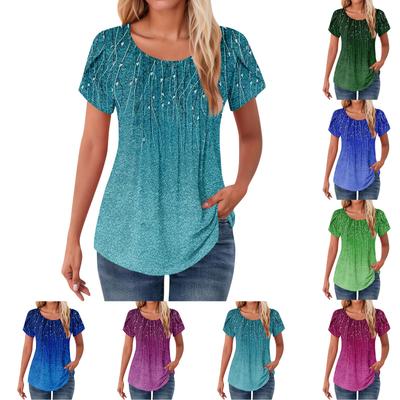 Женские топы с коротким рукавом и круглым вырезом, летние рубашки с цветочным принтом, блузки для женщин, нарядные повседневные