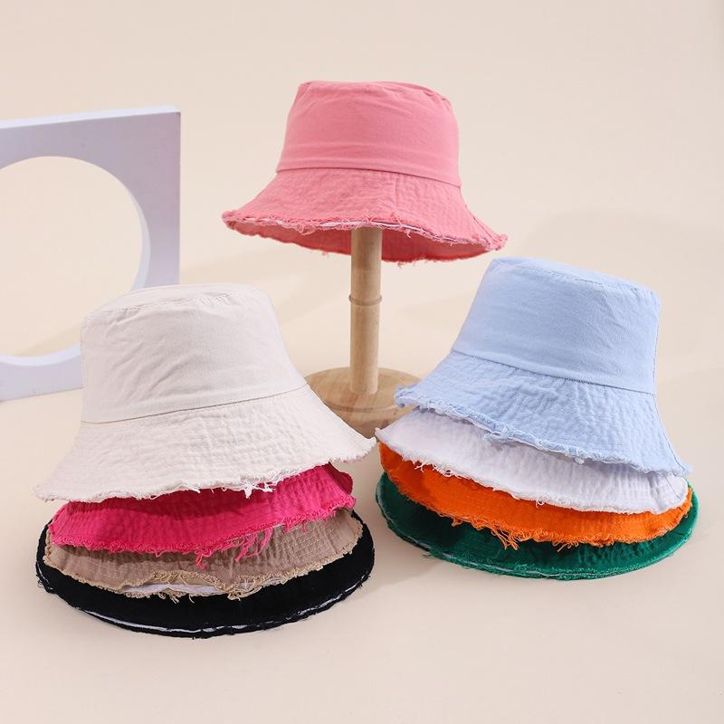 Retro Washed Old Rough Edge Bucket Hat Women's Spring Summer Japanese Versatile Sunshade Solid Color Casual Sun Basin Hat