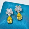 Luxury S925 Sterling Silver Drop Earrings For Women Sparkling 10*14mm Yellow Diamond Ladies Earrings Fine Jewelry Earrings Gifts