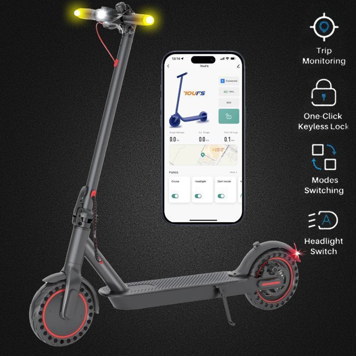 Adult electric scooter - Foldable - Flashing lights - Range 20-30km - 25km/h - 350W motor - 8.5" wheels - LED screen - APP - 10.4Ah