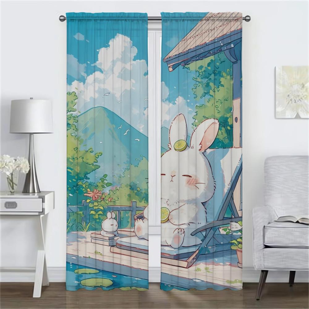 Good Morning Curtains Child Room Living Room Curtain Halloween Decoration Tulle for Bedroom Partition Shades Curtains 2 Pieces