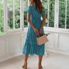 Women's Summer Floral Dress Short Sleeve Square Neck Ruffle Tiered Swing A Line Dress Casual Flowy Boho Beach Sundress