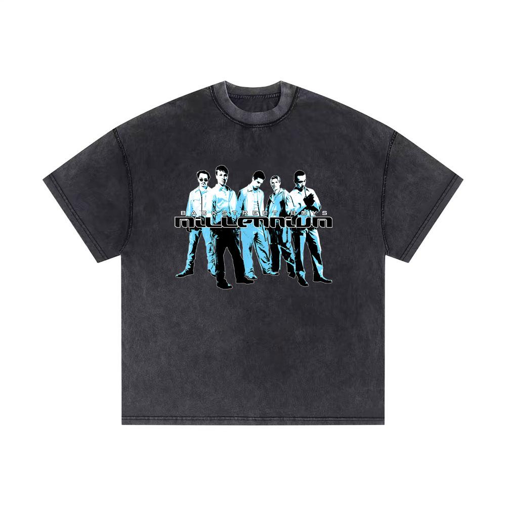 Washed Vintage Backstreet Boys Black Blue World Tour Tshirt Boy Band Bsb Group Pop Music Tshirt Men Hip Hop Oversized T Shirt