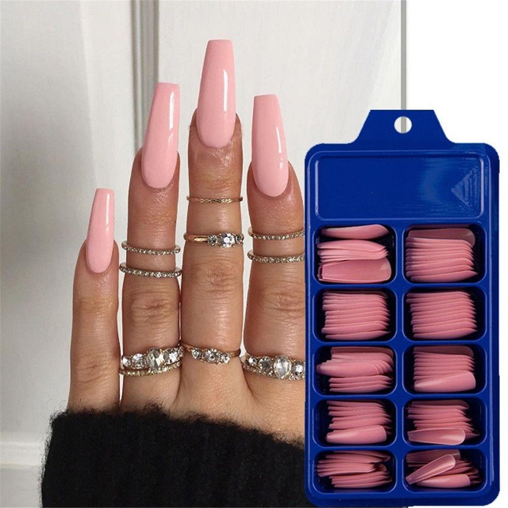 100Pcs/Set Candy color Beauty Tools Acrylic False Nail Tips Full Cover Coffin Fake Nails Manicure