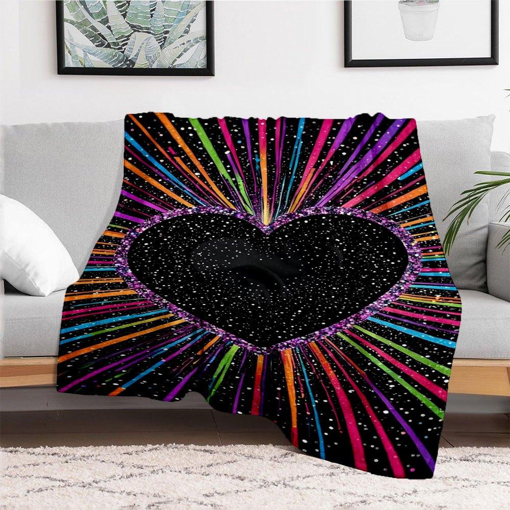 "Colorful Heart Glitter Phone Case Cover"Blanket Flannel Throw Blanket for Sofa, Bed, Travel, Camping, Office, Couch, Chair, And Bed Gift fo
